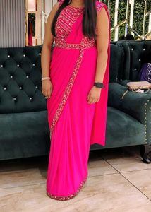 🔥Ready to wear hot pink saree with belt 🥰