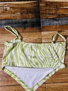 Green and White zebra print crop top from, SHEIN.