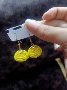 Yellow beaded jhumka earrings