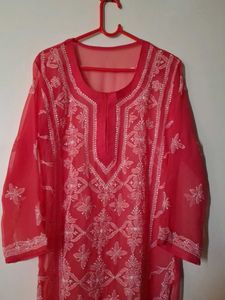 Lilac Embroidered Kurti, Both Side Added
