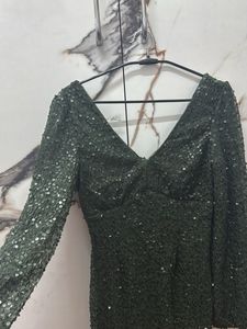 Elegant Green Sequin Party Dress
