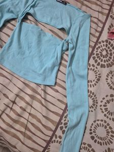 Blue Cutout Long Sleeve Top