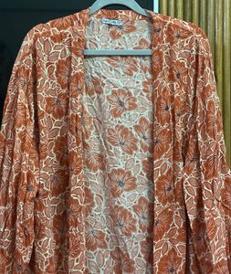 Orange Floral Print Shrug