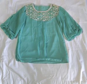 Mint Green Cute Top with Lace Detail