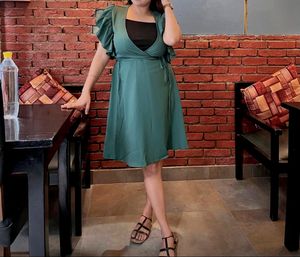 Women Ruffled Sleeve Wrap Dress