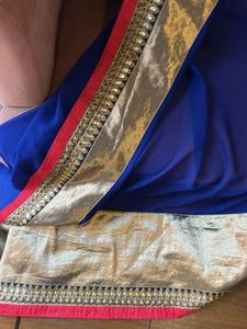 Blue & Gold Sari with Gota Border