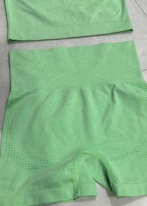 Green Activewear Set - Crop Top &amp; Shorts