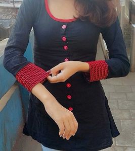 Black Kurti with Red Accents