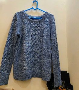 Blue Patterned Knit Sweater