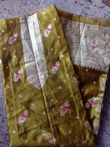 Olive Green Banarasi Silk Suit