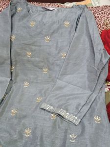Grey Kurti With Golden Silver Embroidery
