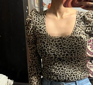 Body Fitted Leopard Print Deep Neck Top🤎🐆