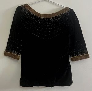Gold  Skirt And Black Embellished Velvet Top