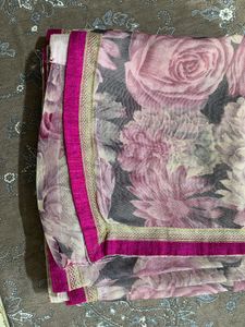pink flower saree with blouse