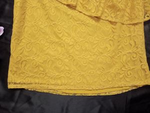 One Shoulder Lace work Mustard Top