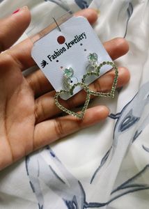 Heart Shaped Silver Plated Stone Earing