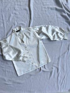 Satin White Shirt With Ruffles