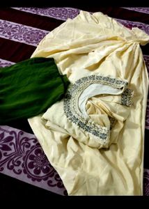 satin silky salwar suit cream colour