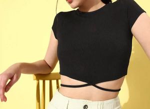 Black Crop Top with Waist Tie