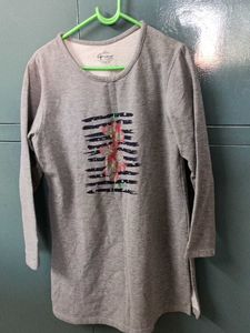 Gray Floral Print Long Sleeve Top