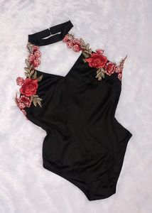 Floral Embroidered Top &amp; Denim Skirt Set