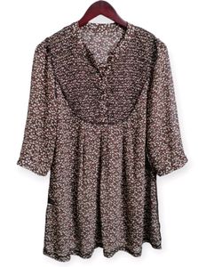 Brown Floral Print Peasant Blouse (Woman)