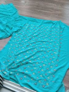 Teal Embroidered Dress Material