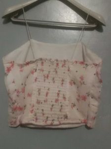 Beautiful Ful White Top With Shrug And Floral Prin