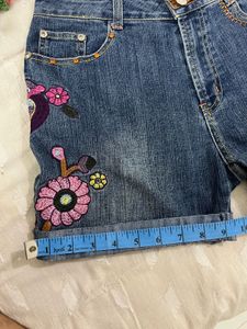 Floral Embroidered Denim Shorts