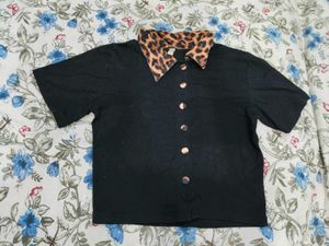 Korean Leopard Collar Top