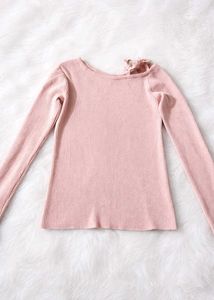 Pink Ribbed Full Sleeve Top | Soft Stretch Fabric