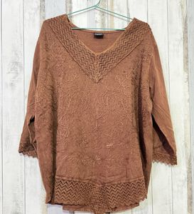 Brown Embroidered Short Kurti