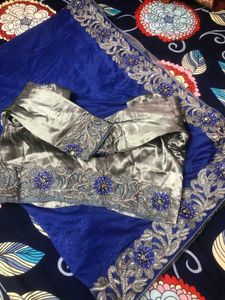 Royal Blue And Grwy Saree