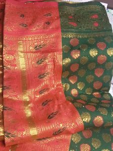 Elegant Red &amp; Green Saree
