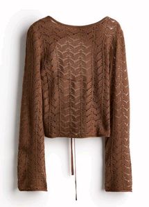 H&amp;M NEW Brown Crochet Long Sleeve Top/M