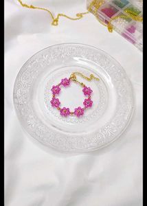 Pink Floral Beaded Bracelets