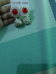 Red Stone Jhumka Earrings