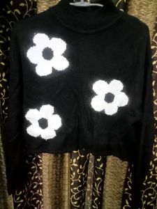 Floral Black Crop Sweater
