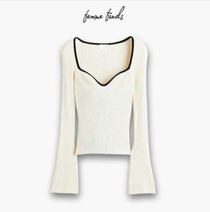 H&M Ivory Ribbed Long Sleeve Top