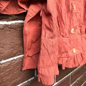 Rust Orange Button-Front Crop Top