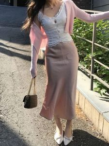 Pink Satin Midi Skirt