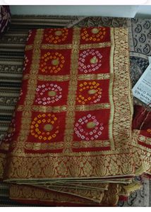 heavy work bandhej saree with zari weaving