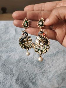 Peacock Kundan Dangle Earrings