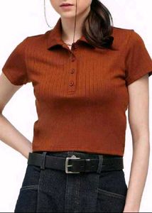 Brown Polo Crop Top