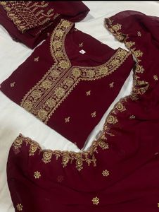 Maroon Embroidered Kurta Set