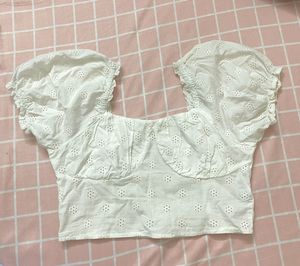 Eyelet Puff Sleeve Crop Top