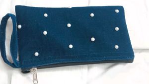 Elegant Velvet Clutch with Pearl Embellishments