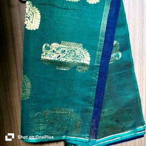 Glitter green/ Blue Silk Saree