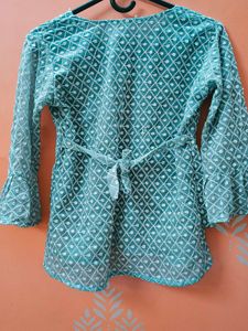 Embroidered Sheer Sleeve Top