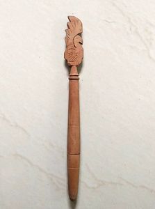 Wooden Pen With Peacock Carving